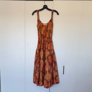 Ulla Johnson Orange and Rust Tie-Dye Dress with Braided Belt